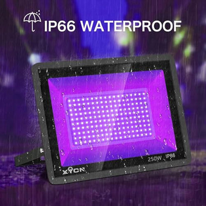 XYCN 4 Pack 250W LED Flood Black Lights,395nm to 405nm UV Outdoor Flood High Power Blacklight Light with Plug in, IP66 Waterproof Large Black Light Spotlight for Glow Party Large Space, Halloween - color: 4pack 250w Led Black Light