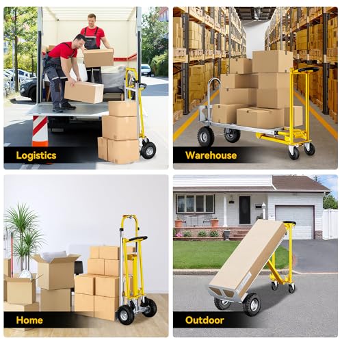 4-in-1 Convertible Dolly Cart, 850LBS Aluminum Alloy | Heavy Duty Hand Truck Dolly with wheels & Non-Slip Handle, Collapsible Cart for Luggage, Cartons, Warehouse, Office, Yellow - size: Large-Gold