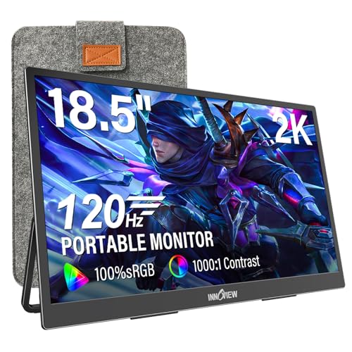 InnoView 2K Portable Monitor for Laptop 18.5" 2560x1440p QHD 120Hz 100% sRGB USB-C Standard HDMI DP Port Gaming Monitor,HDR Travel External Second Screen for Laptop, PC, Game Consoles - size: 18.5