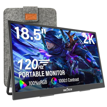 InnoView 2K Portable Monitor for Laptop 18.5" 2560x1440p QHD 120Hz 100% sRGB USB-C Standard HDMI DP Port Gaming Monitor,HDR Travel External Second Screen for Laptop, PC, Game Consoles - size: 18.5