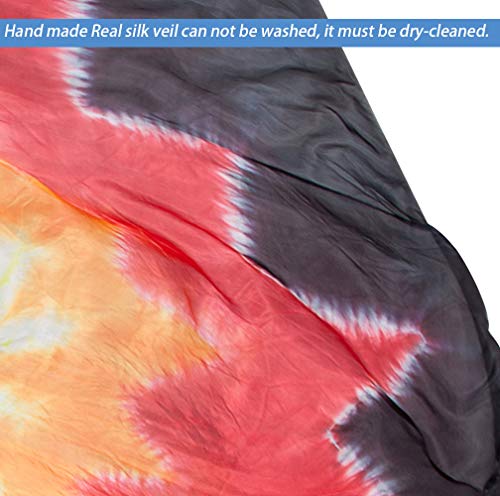 KIKIGOAL 100% Silk Belly Dance ISIS Wings Scarf Veil Fan with Telescopic Stick for Halloween Carnival Performance 1.4x2.7cm - color: Gradual Yellow