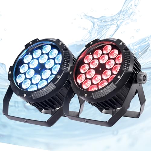 Outdoor Waterproof Par Lights, IP65 Stage Light, LED Uplights with DMX512 Sound Activated, DJ Lighting for Christmas Event Party Wedding Disco (2, 4 Colors Mixed)