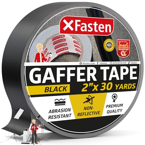 XFasten Black Gaffers 테이프 5.1cm(2인치) x 30야드(90피트) 잔여물 없는 매트 블랙 개퍼 테이프 5.1cm(2인치) 무반사 찢기 쉬운 바닥 테이프, 전기 코드용 - color: 블랙., size: 2 inch x 30 yards