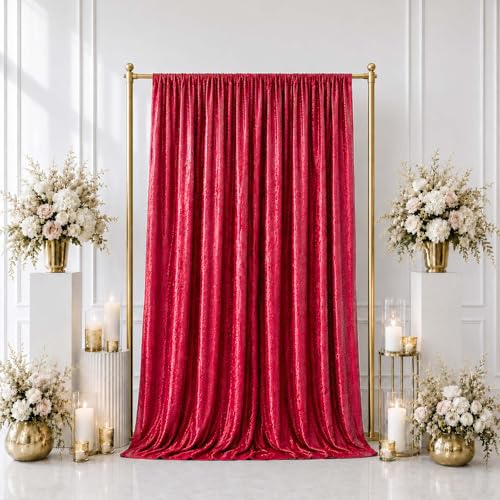 Efavormart Red Premium Crushed Velvet Backdrop Curtain 5ft x 10ft – Event Drape Panel & Photo Booth Background with Rod Pocket, 70% Blackout - color: Red, size: 5ft x 10ft