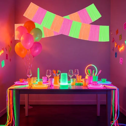 BEISHIDA Fluorescent Fringe Garland Banner 30ft Wall Tinsel Foil Streamers - color: Fluorescent Yellow Purple Orange