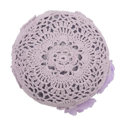 ZLYC Women Cotton Crochet Slouchy Beanie Hat Handmade Knit Summer Skull Cap | Lightweight breathable,boho casual chic look,travel photos festival party,café commute daily wear,beach concert gathering - color: Decorative Flowers Lavender Purple