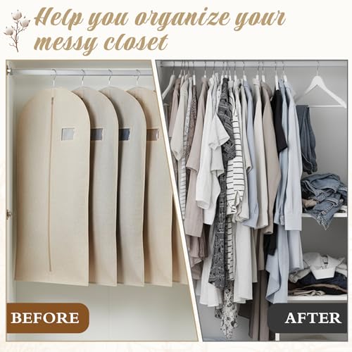 5 Pack Garment Bags for Hanging Clothes, 24 x 40 Inch Plastic | Breathable Canvas Suit Bags Linen Hanging Suit Cover for Closet Storage Short Dresses Suits