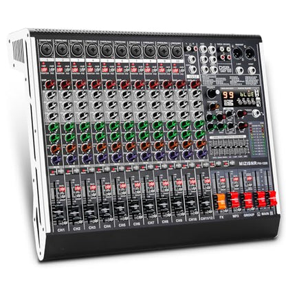 12 Channel Audio Mixer Professional Sound Mixing Board with 99 DSP Effects, 7-band EQ Digital DJ Mixer Console w/USB Bluetooth MP3 for Recording, Independent 48V Power & Mute Button - size: 12 Channel - 17.9inch