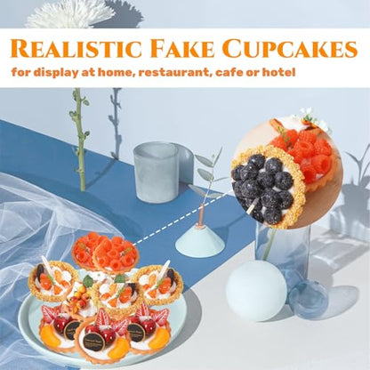 6Pcs Artificial Simulation Fake Cake Cupcakes Model, 3 inch Fake Pie Pastries Muffins Desserts, Realistic Faux Cake Food Props Fits for Photography Kitchen Home Wedding Display Bakery Party Decoration