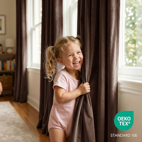 RYB HOME Chestnut Velvet Blackout Curtains 84 inches Long for Bedroom | Thermal Insulated, Room Darkening, UV Privacy Block, With Hook Belt, Back Tab, Living Dining Room, W52 x L84, 2 Panels - color: Chestnut, size: 52"W x 84"L (Pack of 2)