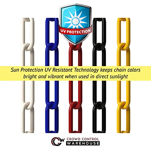 Plastic Stanchion Crowd Control Barrier Kit, Black, 6-Pack, 50 Ft Chain | Montour Line 2.5-inch-diameter, 40-inch Posts with Fillable Flat Bases, UV Inhibitors Help Resist Fading, Indoor/outdoor Use - color: Black