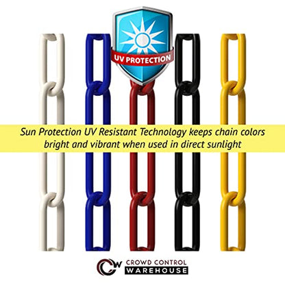 Plastic Stanchion Crowd Control Barrier Kit, Black, 6-Pack, 50 Ft Chain | Montour Line 2.5-inch-diameter, 40-inch Posts with Fillable Flat Bases, UV Inhibitors Help Resist Fading, Indoor/outdoor Use - color: Black