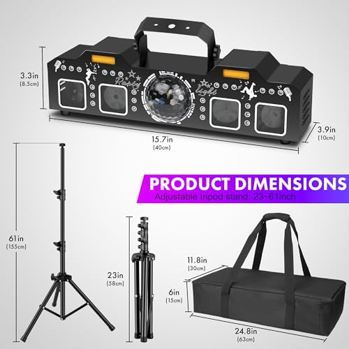 DJ Light with Stand,7IN1 DJ Disco Party Light with Stand&Carry Bag RGB Par Lights,Rotating Ball,Strobe,UV Lighting by DMX Sound Activated Remote Control for Parties Gig Bar Stage