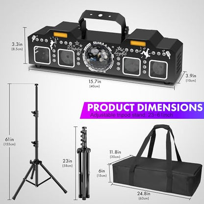 DJ Light with Stand,7IN1 DJ Disco Party Light with Stand&Carry Bag RGB Par Lights,Rotating Ball,Strobe,UV Lighting by DMX Sound Activated Remote Control for Parties Gig Bar Stage