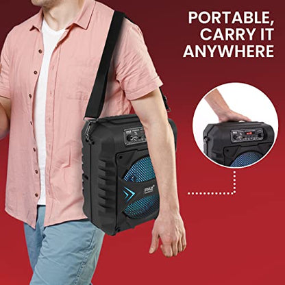 Pyle Portable Bluetooth PA Speaker System, 300W Rechargeable Outdoor Bluetooth Speaker Portable PA System w/ 8” Subwoofer, AUX, Microphone in, Party Lights, MP3/USB, Radio, Remote