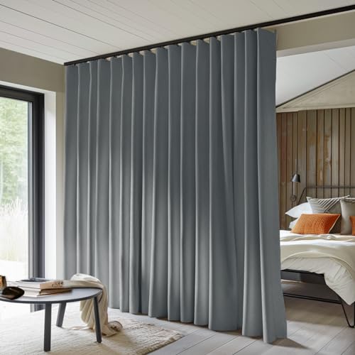 MaKefeile Room Divider Curtains Total Blackout Privacy Curtain Panel Room Thermal Insulated Noise Reduction Curtains for Bedroom Window Living Room Ceiling Track Curtain W 8.3 ft × H 9 ft Dark-Grey - color: Dark-grey, size: 100"W x 108"L (Pack of 1)