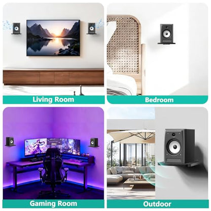 WALI Surround Sound Speaker Wall Mount, 1 Pair Heavy Duty Floating Shelf - color: Black, size: 7.87" x 7.87"