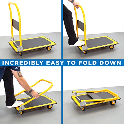 Mount-It! Heavy Duty Folding Hand Truck Dolly Platform Truck, 660 lb Flatbed Cart with Wheels, Foldable Platform Cart with 360° Swivel Casters, Push Cart for Moving Boxes & Furniture (MI-921) - size: 660 Lbs Fixed
