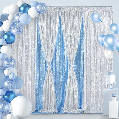 8ft x 8ft Silver Sequin Backdrop CurtainBackdrop for Wedding Birthday - color: Silver, size: 8ft x 8ft