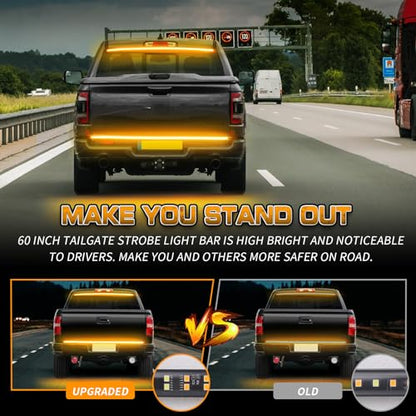 XRIDONSEN 48 inch 288 LED Tailgate Strobe Lights Amber Emergency Lights | Front/Rear Flashing Warning Hazard Caution Safety Light Strip for Tow Plow Trucks Construction Vehicles Pickup Trailer - color: Amber