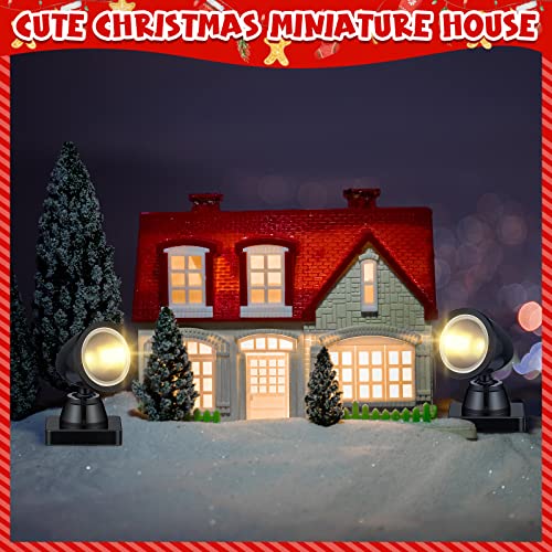 Kingdder Christmas Village Lights Battery Operated LED Mini Spot Light for Christmas Village Accessories Miniature Houses Street Flood displays with Switch(Warm White,2 Set) - color: Warm White