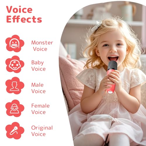 Karaoke Machine for Kids Adults, Mini Karaoke Machine with 2 Wireless Microphones, Portable Bluetooth Speaker with Voice Changing Effects & LED Lights, Best Gifts Toys for Girls and Boys - color: Red