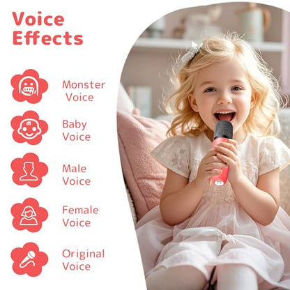 Karaoke Machine for Kids Adults, Mini Karaoke Machine with 2 Wireless Microphones, Portable Bluetooth Speaker with Voice Changing Effects & LED Lights, Best Gifts Toys for Girls and Boys - color: Red