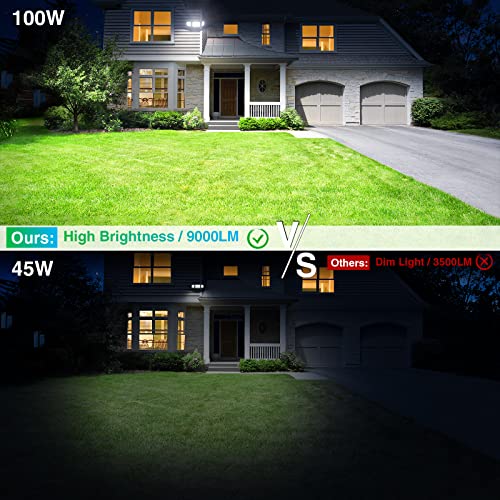 iMaihom 100W Flood Lights Outdoor, 9000LM Ultra Bright LED Flood Light Outdoor, 3 Adjustable Heads Security Lights, IP65 Waterproof Outside Flood Light, 6500K Floodlight for Yard Garage Court (Black)