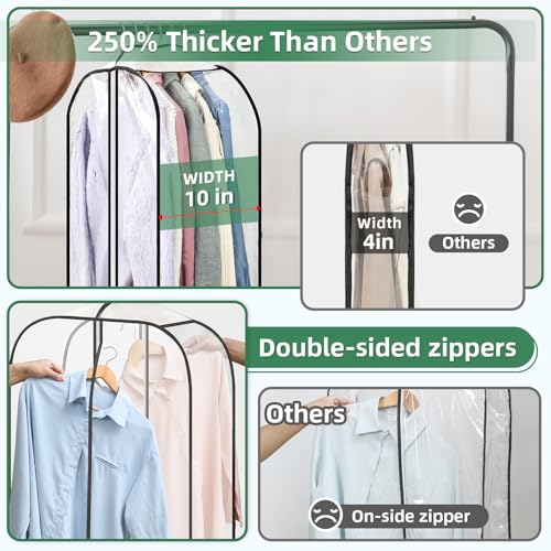 LANDNEOO 6 Pack Clear Garment Bags for Hanging Clothes with Zippers on Double Sides - 10'' Clothes Storage for Coat, Dress, and Fur in Closet - 32'' Long Suit Bags - size: 32 inch