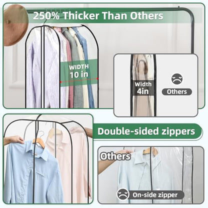 LANDNEOO 6 Pack Clear Garment Bags for Hanging Clothes with Zippers on Double Sides - 10'' Clothes Storage for Coat, Dress, and Fur in Closet - 32'' Long Suit Bags - size: 32 inch