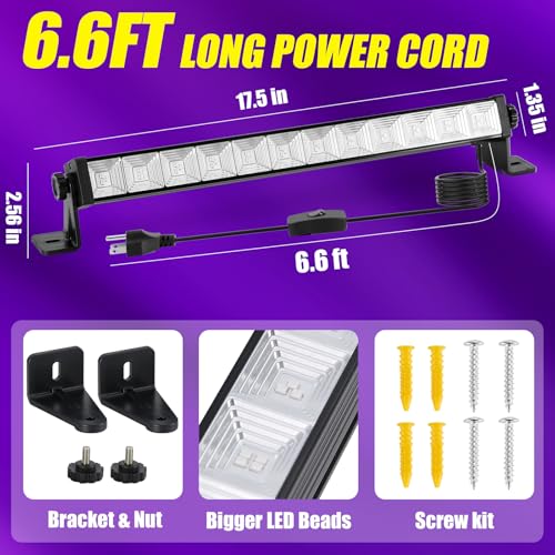 2Pack 45W Black Light, LED Blacklight Bar with 6.6ft Cord, Glow in The Dark Light Up 28x28ft, for Glow Party, Neon Decoration, Body Paint, Fluorescent Poster, Birthday, Halloween, Bedroom