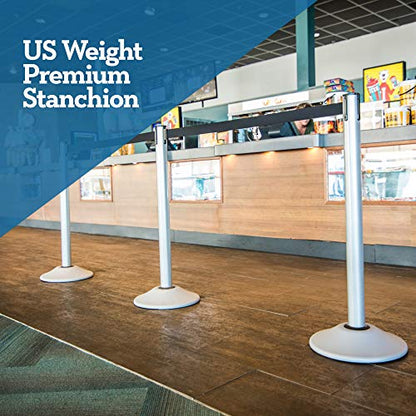 US Weight - U2103EXT Heavy Duty Premium Steel Stanchion with Extended 13-Foot Retractable Belt – Silver, Two Pack
