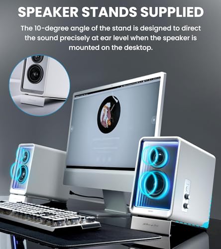 Edifier QR65 RGB Light Desktop Active Monitor, 70W RMS, Hi-Res Audio, White | LDAC Bluetooth 5.3, 2.75" Long-Throw Aluminum Diaphragm mid-Low Drivers, 65W TurboGaN Charging, SUB Out, Multi Inputs, Stands - color: White