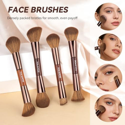 MAANGE 13 Pcs Foundation Makeup Brush Set With Bag, Make up Brushes, Double-End Multi Functional Makeup Brushes, Professional Face Brush Set Tools For Liquid Powder Concealer Cream Blush (Brown) - color: Brown