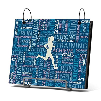 Gone For a Run BibFOLIO Race Bib Album - Running Inspiration Female - 9.5x8 | Wood Cover, Twist Cable Rings, Race Bib Holder, Holds Up to 100 Bibs, Includes 12 Vinyl Sleeves, Marathon Runner Gift - color: Running Inspiration Female