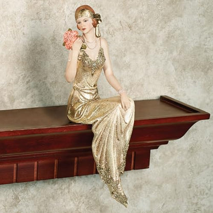 Touch of Class Poised with Style Shelf Sitter - Resin - Glitter - Gold, Blush - Daydreaming Woman - Sitting Lady for Bedroom, Living Room, Desk, Book Shelf, Mantel, Den, Office - color: Gold