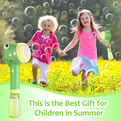 Bubble Machine Wand for Kids Age 3 4 5 6 7 8 Years Old Birthday Party Easter Day Gifts with Music&Light Automatic Cute Outdoor Outside Toy Game for Little Girl Boy Include Solution - color: Green