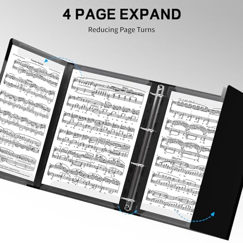 Sheet Music Folder, Piano Sheet Music Binder 4 Page Expand, A4 Size 52 Pages Capacity, Writable Choir Folder for Holding Sheet Music and Storing Files, Black - style: 4 Page Music Folders