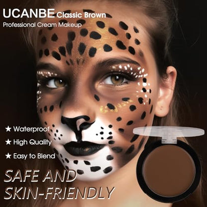 UCANBE Brown Face Body Paint Makeup Foundation, Non-Toxic Greasepaint for Adults Party, Waterproof Cream Face Painting Kit for Halloween Werewolf Leopard Camo Hunting SFX Make Up, Cosplay & Costumes - color: Brown