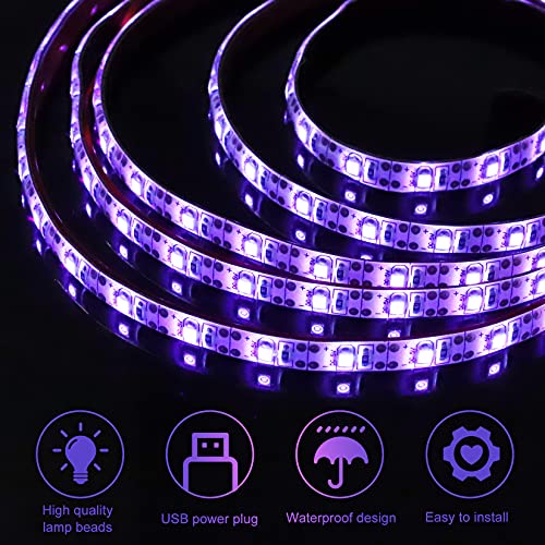 UV Light Strip USB UV Black Light Strip DC5V 390nm-400nm 6.56FT/2M SMD 2835 120LEDs IP65 Waterproof Super Bright LED Strip Lights, for Fluorescent Dance Party Body Paint Stage Lighting