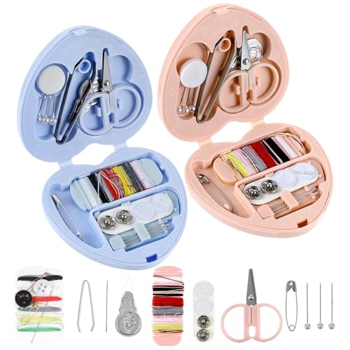 Grevosea 2 Pack Mini Travel Sewing Kit, Heart Shaped Portable Travel Sewing Kit, DIY Sew Supplies with Threads Scissors Needles Emergency Repair for Women Mom Traveler Adults Beginner