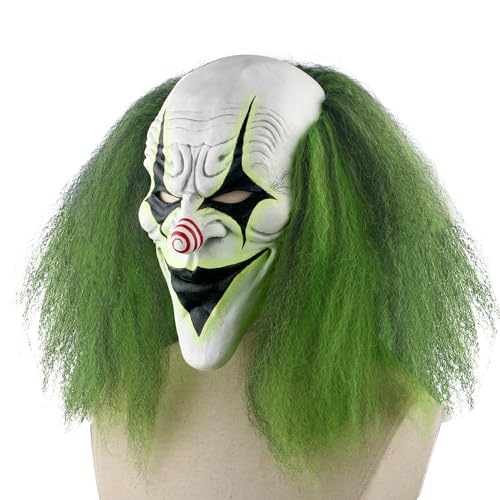 Scary Halloween Clown Mask with Green Hair for Adult Horror Evil Killer Joker Costume Mask
