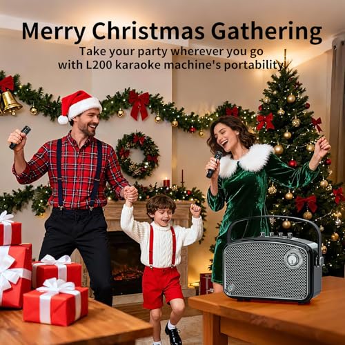 120W Peak Powerful Voice Amplifier with 2 UHF Microphones, Bluetooth Speakers with Bass/Trable/Echo Adjustment, Small PA Speaker System, Karaoke Machine for Adults, Teachers, Public Speaking, Events - color: Black