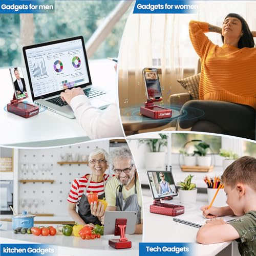 JTEMAN Bluetooth Speaker with Cell Phone Stand,Gifts for Men Tech Gadgets | Big Sound & Clear Bass, Wireless Audio Speaker Stand for iPhone/Android, Foldable Adjustable Phone Holder for Home Office - color: Red