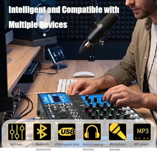 Professional Audio Mixer, 4 Channel DJ Bluetooth Portable Mixer Board | USB DJ Mixer Board with 48v Phantom Power, DJ mixers Sound Board for Live Show Streaming Music Stage Karaoke