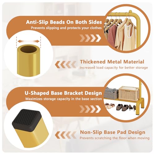 JIUYOTREE Metal 43.3 Inches Garment Rack with Bottom Shelf Clothing Rack for Hanging Clothes Coats Skirts Shirts Sweaters Gold | Metal 43.3 Inches Garment Rack Clothing Clothes Rack with Bottom Shelf for Hanging Clothes Coats Skirts Shirts Sweaters Gold -