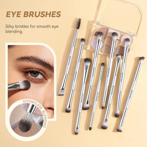 MAANGE 13 Pcs Foundation Makeup Brush Set With Bag, Make up Brushes, Double-End Multi Functional Makeup Brushes, Professional Face Brush Set Tools For Liquid Powder Concealer Cream Blush (Silver) - color: Silver