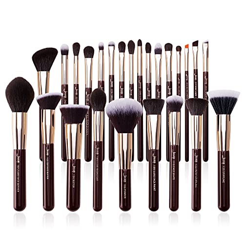 Jessup Makeup Brushes Set Professional, 25PCS Premium Natural Powder Foundation Eyeshadow Blending Concealer Blusher Highlight Labeled Brushes, T280 - color: Zinfandel