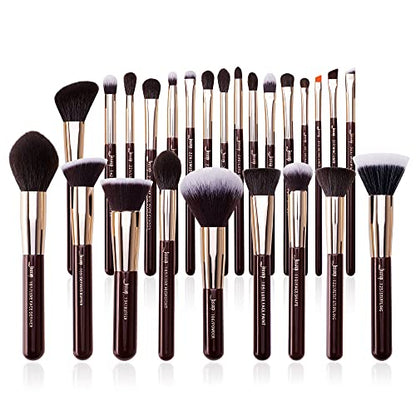 Jessup Makeup Brushes Set Professional, 25PCS Premium Natural Powder Foundation Eyeshadow Blending Concealer Blusher Highlight Labeled Brushes, T280 - color: Zinfandel
