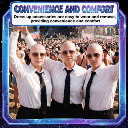 Mepase 6 Pcs Halloween Bald Cap with Glasses Bald Head Wig Cap Party Costume Accessories for Adults Women Men Cosplay - color: Smooth, style: Retro
